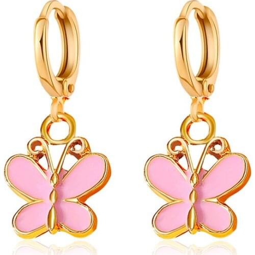 Sweet Butterfly Dangel Earrings for Women Pink Color Animal Drop Earrings Huggies Ear Rings Aesthatic Statement Jewelry Gift