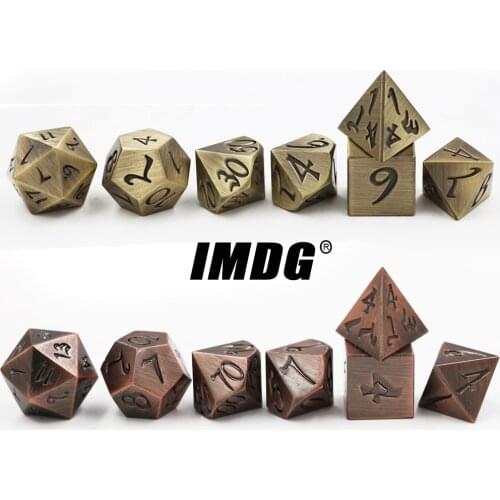 IMDG 7pcs/set Creative RPG Game Dice Polyhedron Metal Dice DND Large Font Ancient Color Digital Game Dice