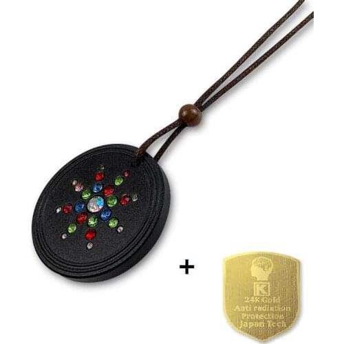 Lava Stone Bio Scalar Quantum Crystals Pendant Necklace with 6 Pieces EMF Protection Mobile Shield Stickers