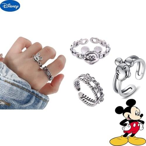 Disney Mickey Ring Sterling Silver Anime Cartoon Jewelry for Boyfriend Girlfriend Couples Fashion Ring Jewelry Hand Jewelry Gift