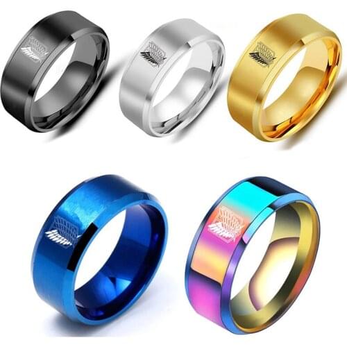 New Anime Fans Attack on Titan Black Sliver Titanium Steel Ring Wings Of Liberty Flag Finger Rings For Men Women Jewelry Gifts