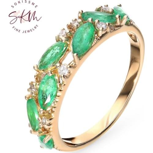 SKM trendy flower rings for women 14k rose gold brand designer Vintage Engagement wedding rings gift for wife Fine Jewelry