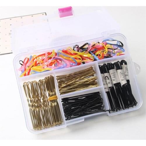 Bobby Pin Set U Shape Hair Clip Box Fashion Girls Hair Pin Rubber Hair Band With Storage Box For Woman