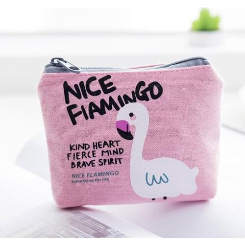 DL Korean cute cartoon canvas Flamingo zero wallet Mini coin bag student zipper Purse Wholesale price office & school