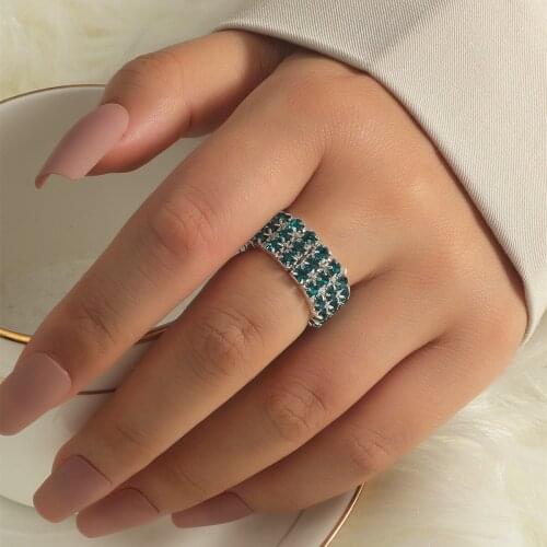 MANGOSKY Elastic 925 Stering Silver CZ Crystal Ring Purple Red Blue Zircon