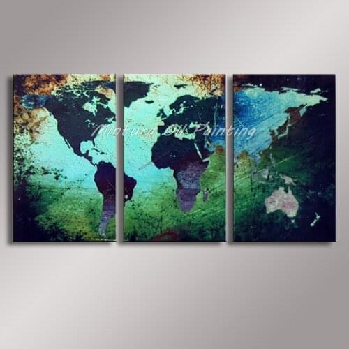 Mintura Art 3Pcs World Map Pictures Hand Painted Modern Wall Art Abstract Canvas Oil Paintings Wall Decor For Living Room