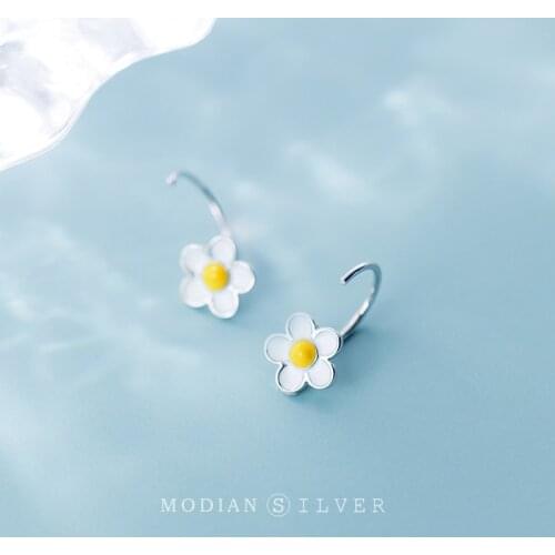 Modian Fashion White Frangipani Stud Earring for Women Genuine 925 Sterling Silver Enamel Plant Ear Studs Fine Jewelry 2020 New