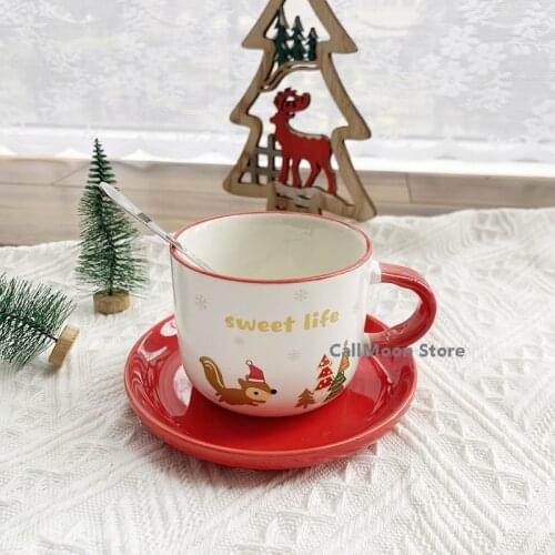 Cartoon Cute Mug 301-400ml Christmas Gift Santa Claus Elk Ceramic Coffee Cup and Saucer Set Coffee Cup Milk Cup Water Cup