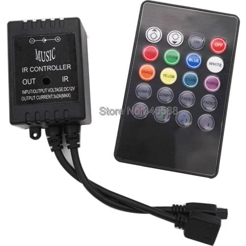 DC12V 6A 72W Music IR Controller 20 key Remote Sound Sensor For RGB LED Strip Black Color in Blister Retail Packaging