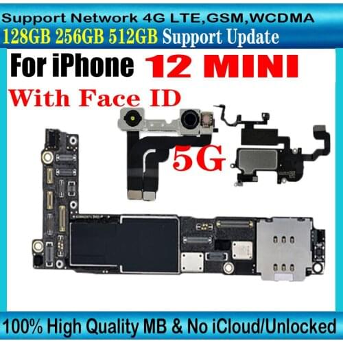 Factory Original For IPhone 12 MINI Motherboard WITH FACE ID,Support IOS Update Free iCloud Unlocked Mainboard 5G Network