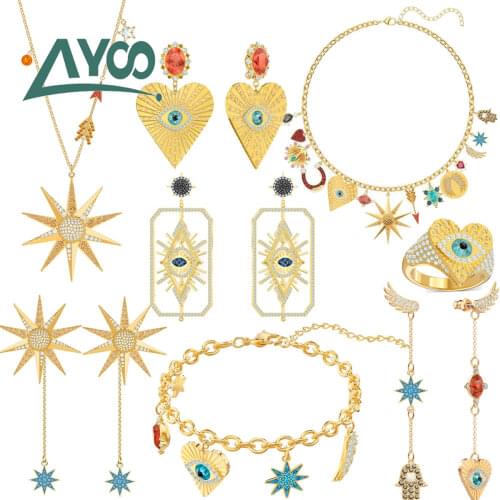 Fashion Jewelry SWA Golden mysterious element demon lucky eyes wings bracelet necklace earrings luxury blue magic eye jewelry