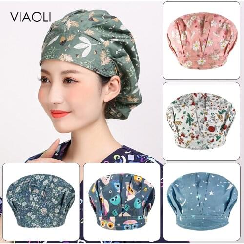 Viaoli Adjustable cooking hats for men and women kitchen cafes elastic berets catering cooking caps printed work caps chef hat