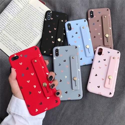 Cute Love Heart Silicone Phone Holder Case For iPhone XR X Xs 12 Mini 11 Pro Max 10 5 5S 7 8 6 6S Plus SE 2020 Wrist Strap Cover