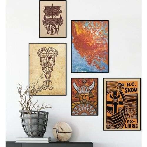 Nordic Mythology Vikings Odin Ship Classic Poster And Print Canvas Painting Wall Art Picture For Living Room Vintage Home Decor