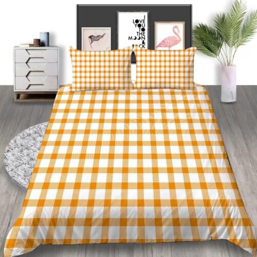 Thumbedding Yellow Plaid Bedding Set Country Style Duvet Cover King Size Queen Twin Full Single Double Unique Design Bed Set