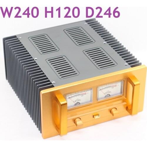 Small Size W240 H120 D246 Class A Amplify Housing Power Amplifier Chassis Gold Panel DIY Case with UV Meter BZ-A15 Rear AMP Box