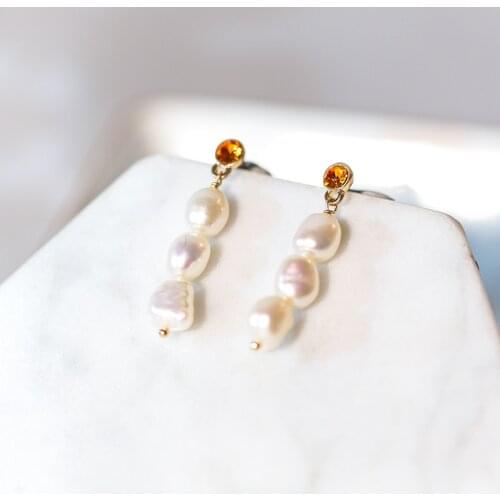 Vanssey Fashion Jewelry Handmade Natural Pearl Austrian Tangerine Rhinestone Earrings Party Accessories for Women 2019 New