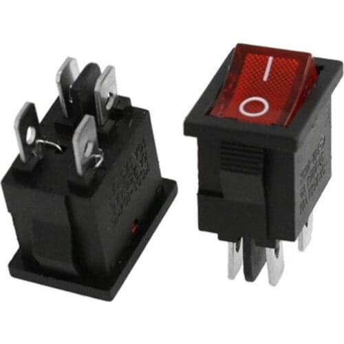 YOCOMYLY 5pcs Red Light Illuminated DPST ON-OFF Snap in Rocker Switch 6A/250V 10A/125V AC