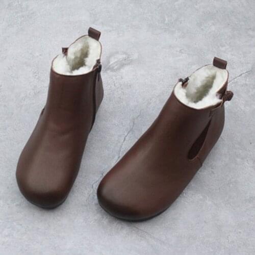 YourSeason Winter Ladies Platform Boots Genuine Leather Flat With Warm Handmade Concise Female Vintage Shoes 2021 Zip