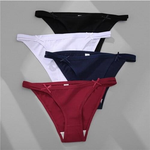 Womens Solid Color Briefs Thong Ladies Thong Thin Belt high Slit Triangle Briefs Low Waist Bow Tie Briefs