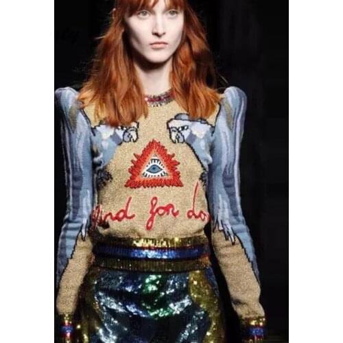 She Beaty Runway Sweater Women 2021 Autumn Winter High Quality Luxury Sequined Long Sleeve Designer Fashion Knitted Pullover Top