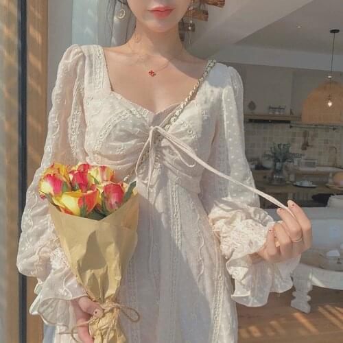 Retro Fairy Womens Dress Elegant Designer Chiffon Fairy Dress Long Sleeve French Party Mid-length Casual Dress Womens Fall