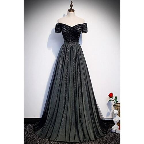 Robe De Soiree A-line Black Evening Dresses Long Dress Formal Dress Vestido De Festa Sexy Sweetheart Crystal Evening Dress 2020