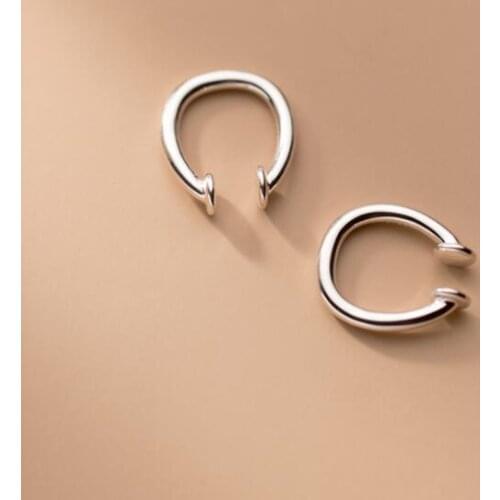 1pair (No pierced) Real. 925 Sterling Silver Jewelry Polished U-Shape Clip On Cuff Earrings Ear-Bone C-G8413