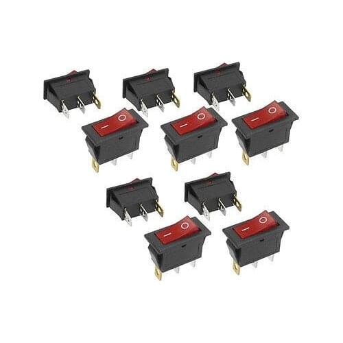 Free shipping!10 x AC 250V/10A 125V/15A3 Terminal SPST Red Neon Lamp O/F Boat Rocker Switch