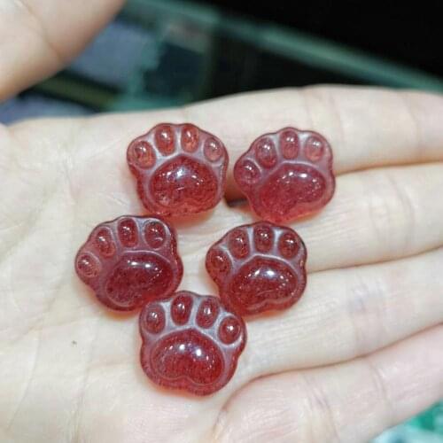 16mm Natural strawberry quartz crystal cat paw crystal pet paw pendant charms for women necklace bracelet DIY jewelry