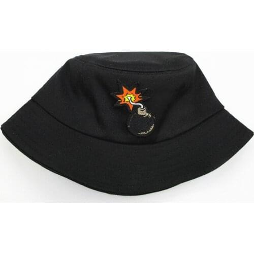 2021 Cartoon Bomb Embroidery Cotton Bucket Hat Fisherman Hat Outdoor Travel Sun Cap Hats for Men and Women 283