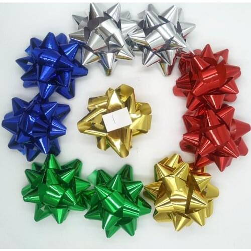 50pcs 2.7Inch Glitter Star Bows, Gift Wrap Bows-Christmas Ribbon Gift Bows (Mixed Color)