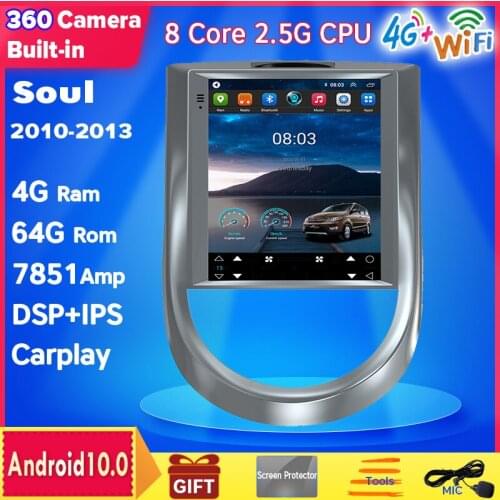 64G 8 Core Android 9.0 os 10.4 inch vertical screen Tesla style car gps radio navigation carplay for KIA SOUL 2010-2013
