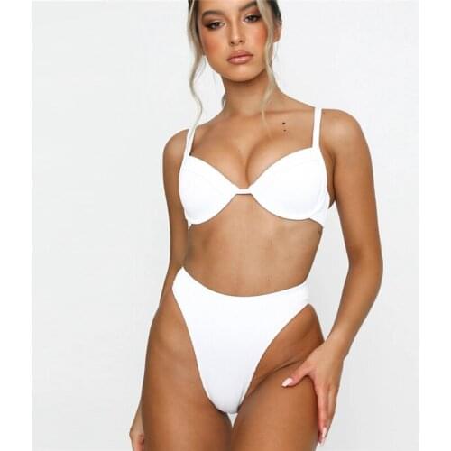 Pad Underwire Bikini Fashion Womens Swimsuit Office Lady Leisure Swimwear High Waist Women Bathing Suit Casual Party Bikinis