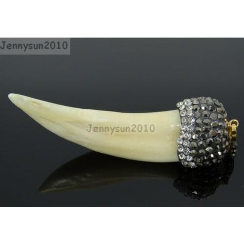 Big Long Pointed Tusk Tooth Czech Rhinestones Cap Pendant Necklace Charm Crafts Beads Necklace Jewelry Design Making 5Pcs/Pack