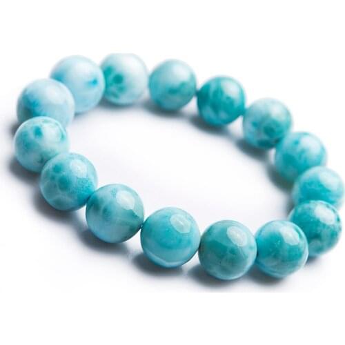 15mm Genuine Natural Blue Larimar Gems Stone Crystal Big Stretch Water Pattern Big Round Bead Bracelet Women Men