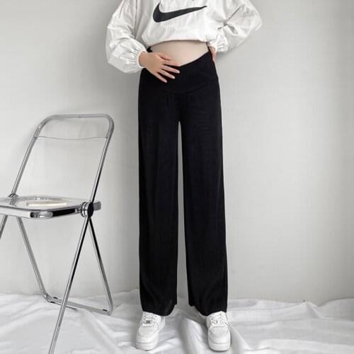 Pregnant womens pants new autumn fashion mid-low waist thick knitted wide-leg pants outer wear pregnant belly pants