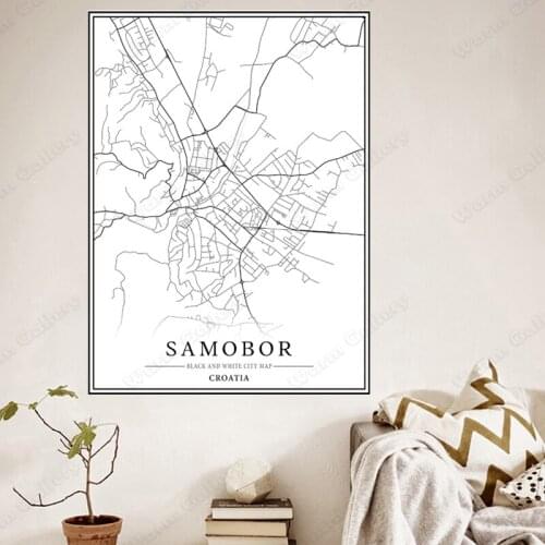 Black and White City Map The Samobor City Map Poster HD Print Wall Art Canvas Nordic Landscape Painting for Home Decor