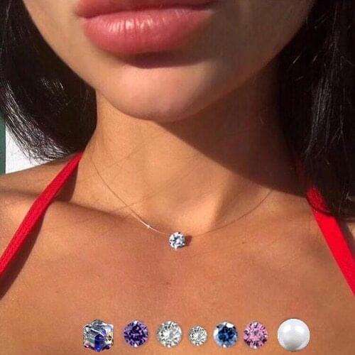 Zircon Pendant Shiny Choker For Women Fishline Necklace Jewelry Transparent Invisible Line Fashion