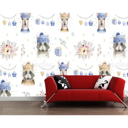 Customized papel de parede infantil,forest cartoon deer and raccoon for living room bedroom sofa background decorative wallpaper