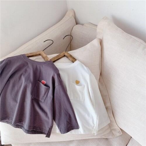 Heart Pattern Baby T-shirt Girl Boy Clothes Spring Autumn Base Shirt Loose Style Casual Cotton Children Clothing with Pocket