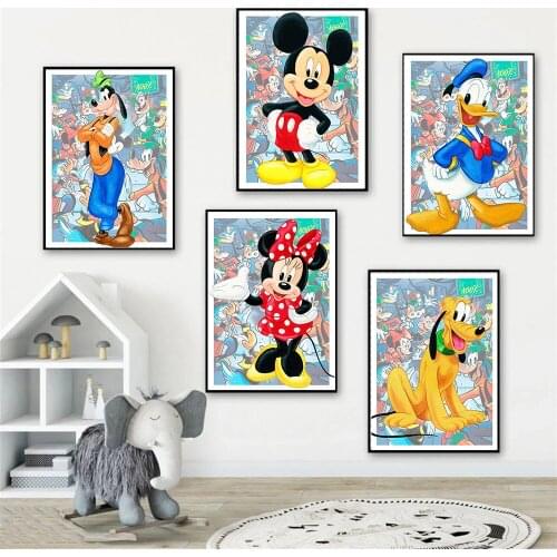 Disney Family Mickey Mouse Donald Duck Canvas Painting Cartoon Anime Image Posters Wall Art Picture for Kid Home Decoration