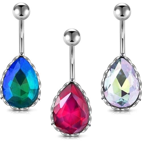 Belly Button Rings in Styles 14G Water Droplet Bottom Navel Rings Belly Button Piercing Barbells Studs Women Girls Body Piercing
