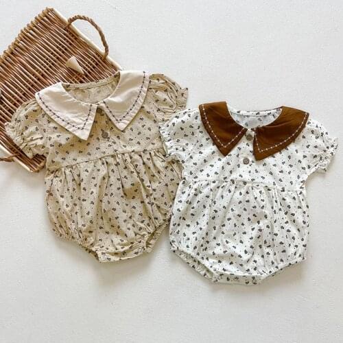 Korean Style Infant Baby Girls Flower Jumpsuit Toddler Baby Girl Cotton Short Sleeve Rompers Newborn Baby Girls Clothes