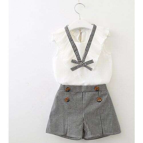 Toddler Kids Baby Girls Outfits Clothes Bowknot Vest Tops+Plaid Shorts Pants Set Infant Clothing For Baby Girls Clothes Set 2020