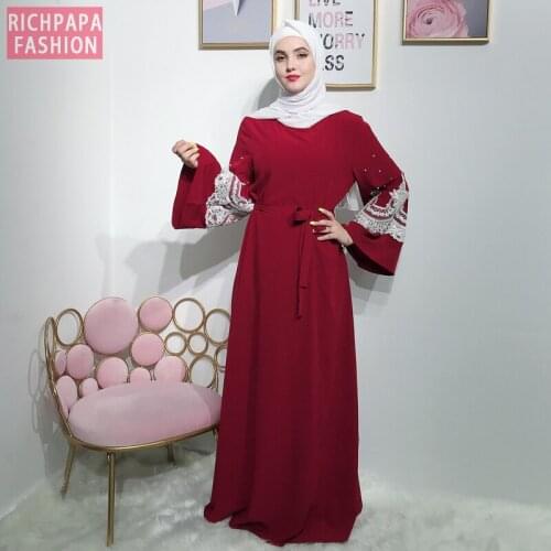 Red Lace Abaya Dubai Muslim Hijab Dress Abayas For Women Jilbab Kaftan Caftan Islamic Clothing Turkish Dresses Robe Femme Elbise