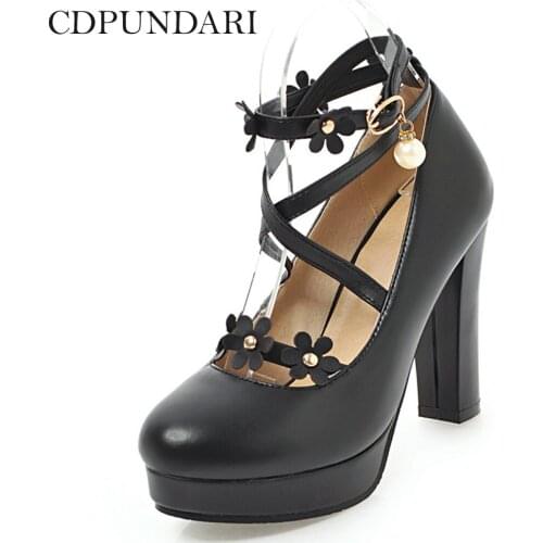 Round Toe Shallow Ankle Strap Super High Heels Platform Women Pumps Shoes Woman Wedding Shoes