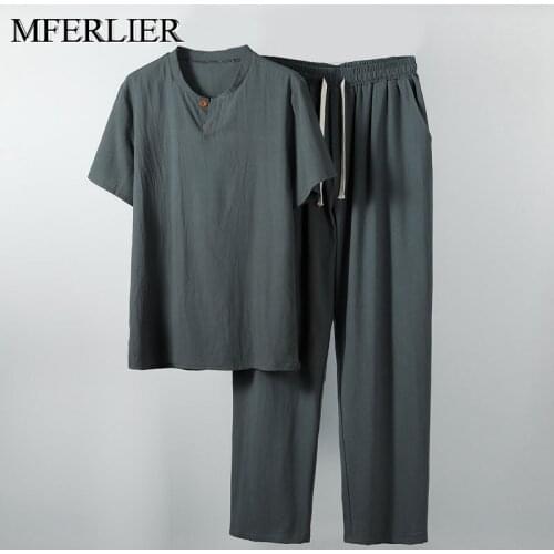 Summer men shirt 5XL 6XL 7XL 8XL 9XL 10XL plus size linen with pants large size shirt men 5 color