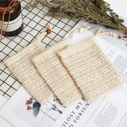 4pcs Sisal Hemp Soap Bag Blister Ramie Mesh Soap Storage Bags Foam Maker Double-layer Net Bags Foaming Easy Bubble Soap Holder
