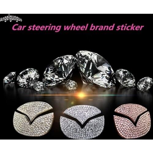 Metal Simulation Crystal Car Steering Wheel Badge Decoration Sticker Trim Cover For Mazda Axela CX-4 CX-5 7 9 ATENZA Accessories